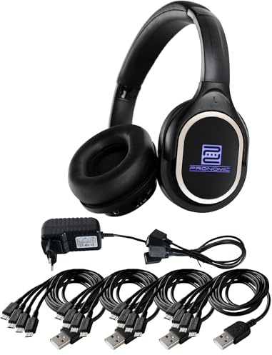 Pronomic SDH-340-16-USB-C Silent Disco V2 Set di Cuffie - 16 Cuffie Wireless con Indicatore LED Canale, Caricatore USB-C, Compatibile con il Sistema SCPS-643, Espandibile per Eventi e Feste - Nero
