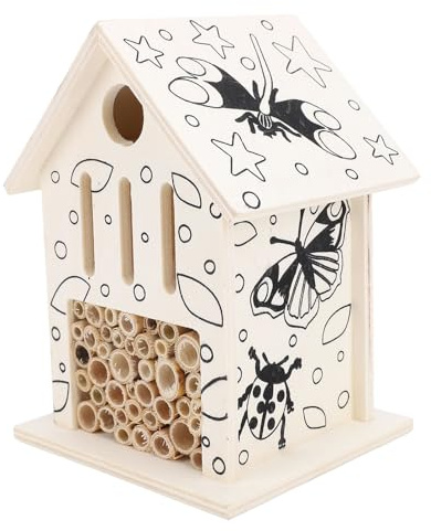 Träbihus Naturligt massivt trä Bihotell lockar pollinatorer Boost trädgårdens biologiska mångfald för bakgård Trädgård Utomhusdekor 10x10x15 5cm