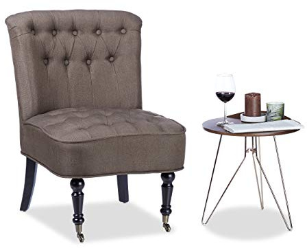 Relaxdays Cocktailsessel 50er, bequem, weich, Stoffbezug, Laufrollen, eleganter Clubsessel, HBT: 82 x 55 x 65 cm, braun