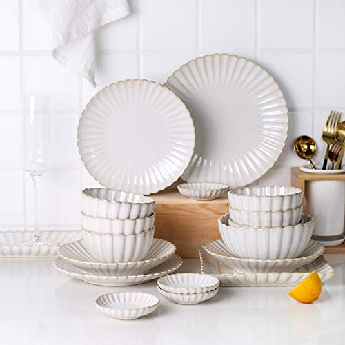 XCXDX Service De Table en Céramique Blanche, Assiette en Bol, 20 Pièces, Service pour 6 Personnes