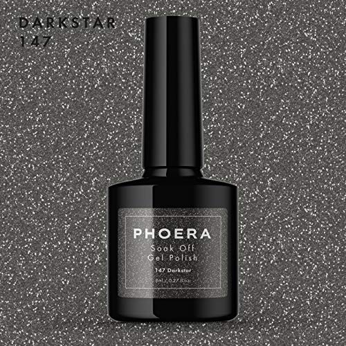 AQUAPURITY PHOERA® UV Gel Nail Polish Soak off Color Gellish Base Top Tempered Matte Coat Long Lasting Varnish Manicure Art Polishes Non Smudge Formula 8ML (147 DARKSTAR)
