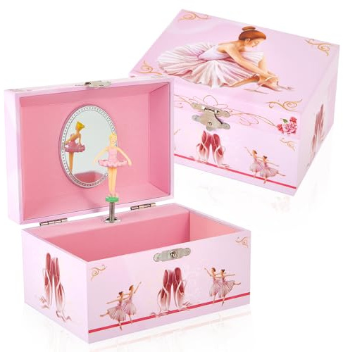 TAOPU Musikalische Schmuckschatulle für Mädchen mit tanzendem Ballerina Spieluhr (hellrosa Ballerina)