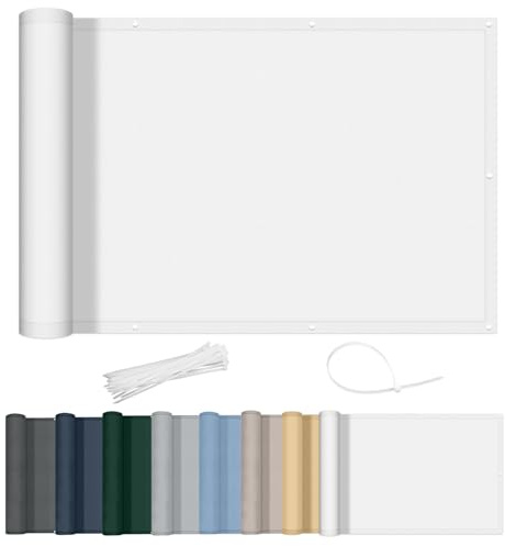 AXT SHADE Balkon Sichtschutz Wetterfest 90x300cm Balkonverkleidung Balkonabdeckung Balkonbespannung Blickdichte Windschutz und UV-Schutz mit Kabelbinder für Balkongeländer-Weiß