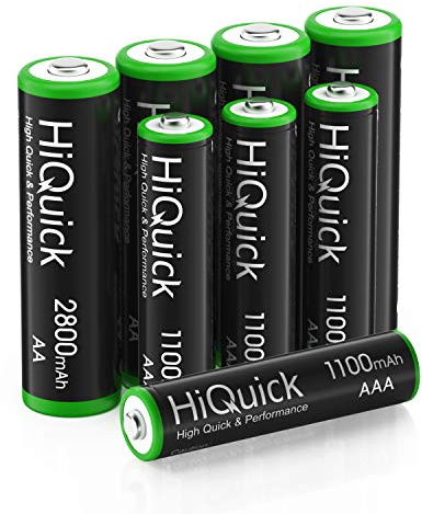 HiQuick AA AAA Rechargeable Batteries Combo - 2800mAh AA Batteries (4 Pack) and 1100mAh AAA Batteries (4 Pack), Performance 1.2V Ni-Mh Battery