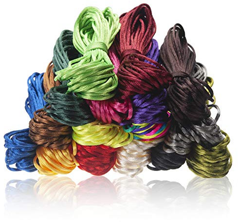 2.0 mm Nylon String for Bracelet Making, Silk Satin Cord Rattail Cord for Jewelry, Chinese Knotting, 16 Colors 175 Yards Total Beading Thread Nylon Rope for Necklaces, Weaving, Kumihimo, Macrame