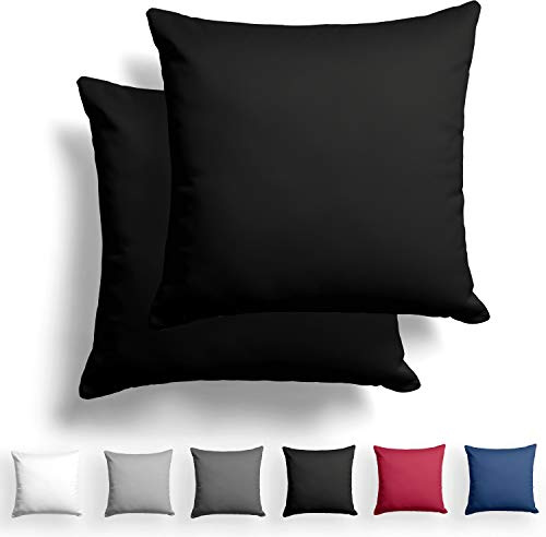 Alreya 2er-Set Mako Satin Kissenbezug 40 x 40 cm - 100% Baumwolle mit Reißverschluss, Superweicher Kopfkissenbezug, Kissenhülle, Oeko-TEX® Standard Zertifiziert, Schwarz, nur Kissenbezug
