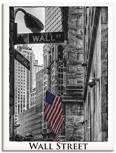 ARTLAND Wanddeko Leinwand Bilder Wandbild 45x60 cm New York City Wall Street Börse Stadt USA Amerika Schwarz Weiß T9RW