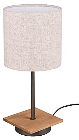 Trio Leuchten Tischleuchte Elmau 502100130, Holz Pinie, Stoffschirm Beige, Stoffkabel Schwarz, exkl. 1x E14, Nickel Antik