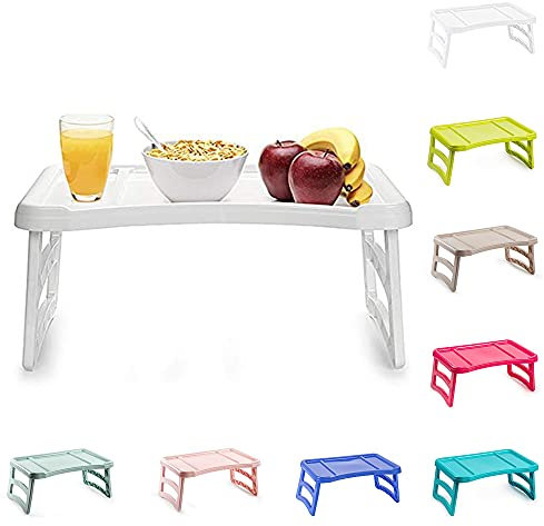 plastific Bandeja con Patas Mesa Plegable para Desayuno o Almuerzo en la Cama Bandeja para Cama de Servicio, Ligera, Bandeja para Servir con Patas Plegables|Talla Única (Blanco, 51 x 33cm)