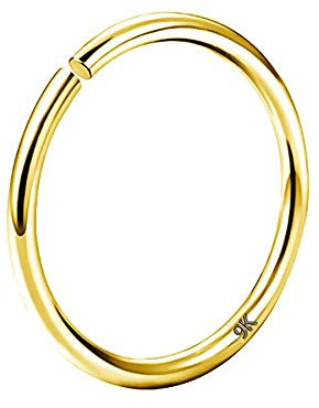 OUFER 0.8mm 9ct Gold Nasenpiercing Rings 20 Gauge Nasenring Nasen Piercing Nase Hoop Gelbgold Seamless Helix Piercing Tragus Daith Ohrring Ear Ring Frau Nose Earring 10 mm
