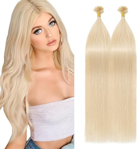 Silk-co Haarteile Echthaar Bonding Extensions Echthaar 1g Keratin U Tip Haarverlängerung Glatt Weich Natürlich Bondings Echthaar 7A Human Hair 55cm-100g 60# Platinblond