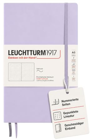 LEUCHTTURM1917 365497 Notizbuch Medium (A5), Softcover, 123 nummerierte Seiten, Lilac, dotted | 123 nummerierte Seiten, Inhaltsverzeichnis, 2 Lesezeichenbänder, Falttasche, säurefrei
