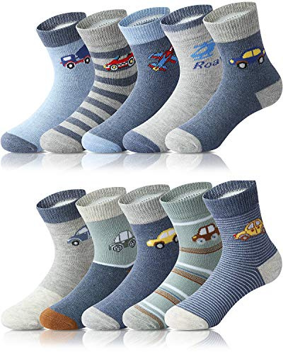 Adorel Jungen Socken Baumwolle Kindersocken Babysocken Strümpfe 10er-Pack Verkehrsmittel 27-30 (Herstellergröße L)