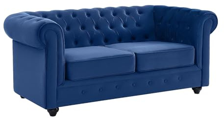Vente-unique - Sofá Fijo 2 plazas Chesterfield - Terciopelo - Azul eléctrico