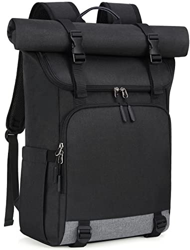 NEWHEY Rolltop Rucksack Herren Damen Laptop Rucksack 17,3 Zoll Schulrucksack Wasserdichter Daypacks Reisen Lässiger Wander Arbeit Rucksack