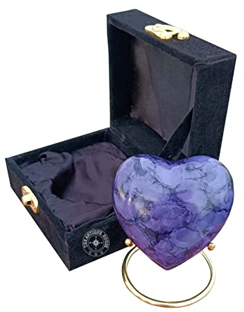 Urna de cremación morada para cenizas, recuerdo de corazón, urna con caja negra y soporte de latón, mini urna para tu ser querido adulto y entierro funerario para adultos y bebés