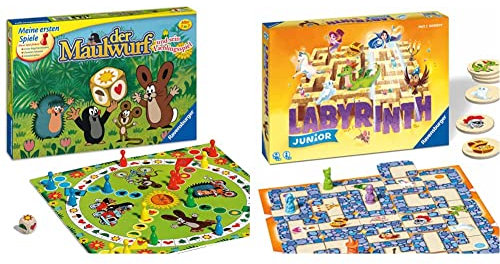 Ravensburger 21570 - Der Maulwurf und Sein Lieblingsspiel - Spieleklassiker für Kinder, Spiel ab 3 Jahren, für 2-4 Spieler & 20847 - Junior Labyrinth, ab 4 Jahren - 2-4 Spieler, Junior-Ausgabe
