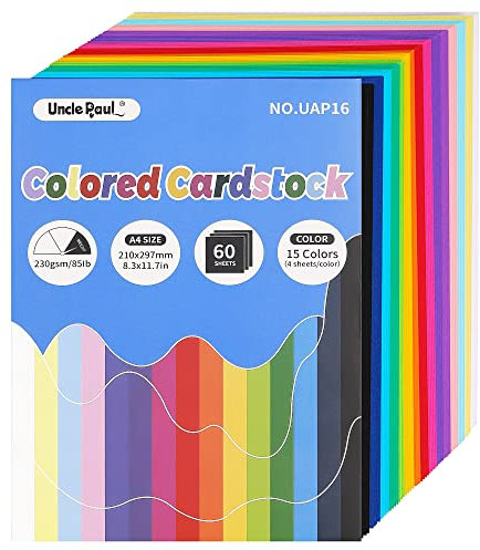 Uncle Paul 60 färgade kartongark - A4 8,3 x 11,7 tum / 15 färger 85Ib 230gsm 21x29.7cm DIY papper Konstpapper Hantverk Scrapbook Kreativa dekorationer UAP16
