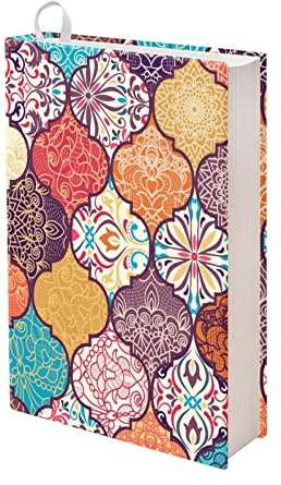 Kuiaobaty Funda para libro con patrón étnico marroquí, protector de tela elástica bohemio para libros, organizador de bloc de notas de tamaño estándar