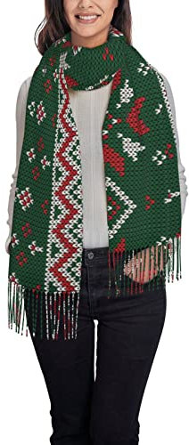 QQIAEJIA Damen Herbst Winter Bunt Tie Dye Print Rot Schal Klassische Quaste Schal Warm Weich Groß Wrap Schal Schals, Weihnachts-Strickmuster mit Weihnachten, One size