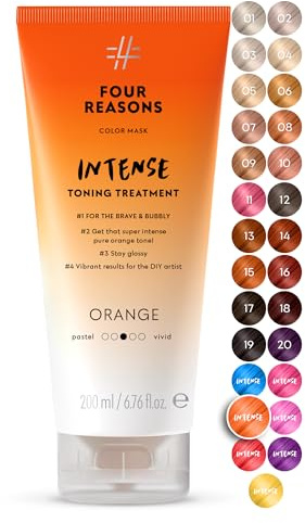 FOUR REASONS Color Mask INTENSE Orange (27 Farbtöne) – Intensive Tönung – Farbspendende Pflege – Semi-Permanente Orange Haarfarbe für Aufgehelltes und Coloriertes Haar – 100% Vegan – 200 ml