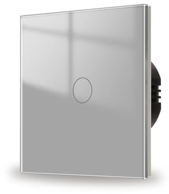 JIMEIDA Touch Light Switch Grey No Neutral Wire Required 1 Gang 1 Way Wall Switch Screwless Glass Plate with LED Backlight 500W AC 240V