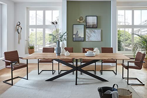 SAM Baumkantentisch 280 x 100 cm Clara, Akazienholz naturfarben & massiv, Esstisch mit schwarzem Spider-Metallgestell, Tischplatte 26 mm, Esszimmertisch