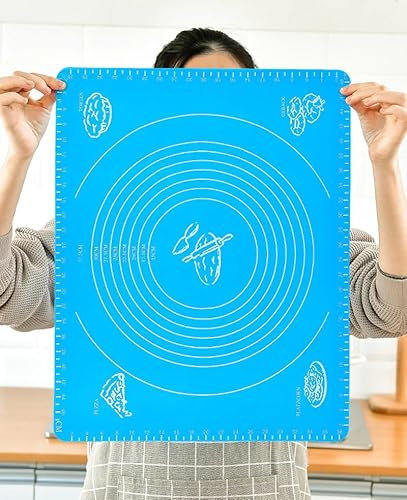 1 Pc Blue 50x40cm Non-Stick and No-Slip Silicone Baking Pastry Mat 19.7''x15.8'' Fondant Mat Dough Rolling Mat with Measurement Cookies Cake Bread Making