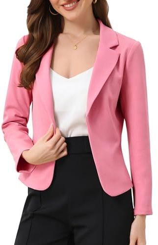 Allegra K Blazer Court Femme Manches Longues Veste d'affaires Décontractée Ouvert sur Le Devant Rose foncé S