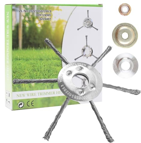 MaxEarn Petrol Strimmer Head, 8 Inch Universal Strimmer Wire Brush Head, 25.4mm with 6 Knotted Solid Steel Wire Brushs＆3 Accessories, Strimmer Heads for Garden Brush Cutter Attachment Replacement