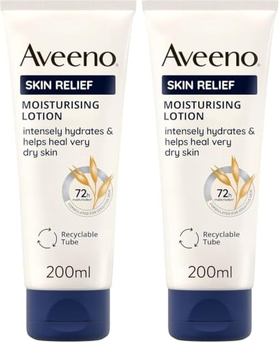 Aveeno Skin Relief Moisturising Lotion (2x 200ml), For Very Dry and Irritable Skin with Shea Butter and Prebiotic Oatmeal, Soothing From Day 1