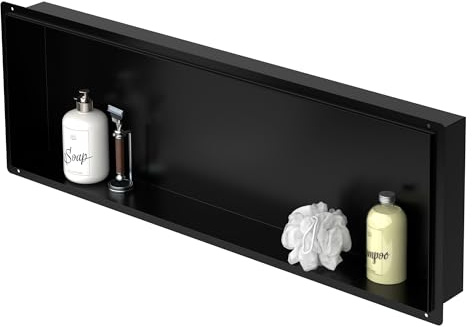 LuxeBath Nicho de Ducha de Acero Inoxidable 90x30x10cm cm Negro Marco de Pared Empotrado Alicatable Estante Integrado Instalación Flexible para Almacenamiento Organizador de Utensilios para Baño