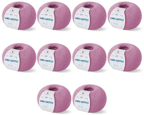 Babyullstickningskit - 100% merinoull mjukt garn med Aloe Vera, stickningsull perfekt för bebisar, tillverkad i Italien av Lana Gatto (10, Rosa - 9409)