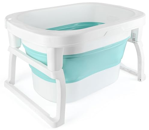 Belfoyer Faltbare Babybadewanne für Kleinkinder mit Temperaturmessung in Echtzeit, zusammenklappbare Badewanne für Babys und Kinder bis 3 Jahre (blau)