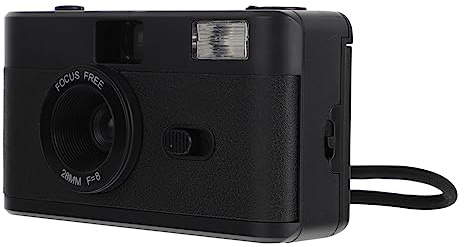 CAXUSD Cámara de Película Reutilizable Cuerpo Abs Flash Incorporado Negra y sin Batería para Fotografía Analógica Portátil