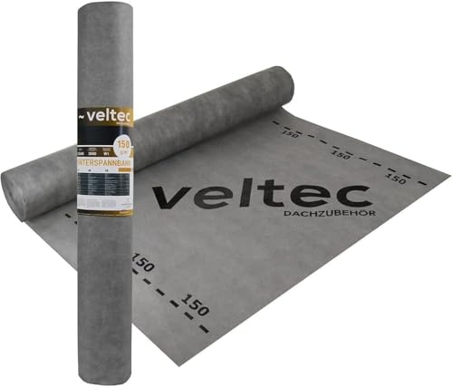 Dachunterspannbahn, Dachfolie, Unterdeckbahn, Dampfsperre, Unterspannbahn 1,5m x 10m,25m,50m Unterdeckbahn VELTEC 150 g/m² Rolle 75m² Dach… (37,5m² (25m x 1,5m))