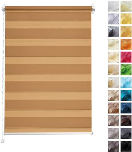 Rettika Doppelrollo Klemmfix ohne Bohren – Nusscreme – Breite 45 cm, Höhe 120 cm – Duo Rollo für Innenräume, Sichtschutz Fensterrollo mit Lichtregulierung