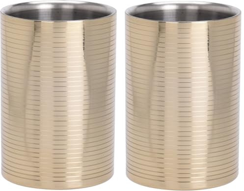 Bambelaa! 2er Set Weinkühler aus Edelstahl Premium Design Goldbeschichtet Sektkühler Flaschenkühler doppelwandig (ca. 17 x 12 cm)