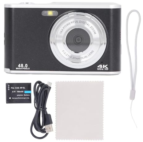 Fotocamera Digitale Compatta da 48 MP 4K Ultra HD con Doppio Obiettivo, Messa a Fuoco Automatica, Display IPS per Selfie, per Viaggi, Laurea (BLACK)