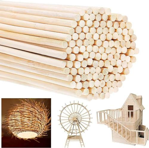 RundhölzerHolzstäbchen Rund, Basteln Holzstäbchen, Holzstäbchen zum Basteln Bastelstäbe, Dübel Bastel Holz für Kunstprojekte, Deko DIY-Crafts, Architekturmodelle,150 Stück,300 mm X 4 mm