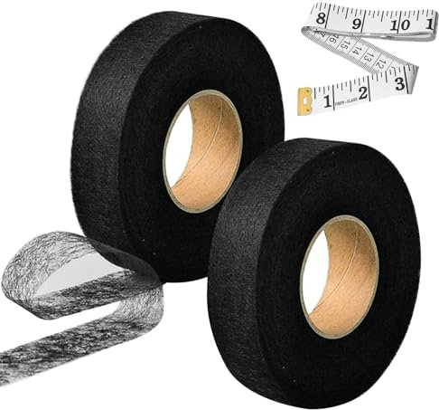WLUOS 2 Stück 64M Hemming Tape Bügelband zum Aufbügeln Ironing Tape Hochwertiges Saumfließ Saumband zum Aufbügeln mit Maßband für Trousers Vorhang Hosen Kleidung Jeans, 4CM