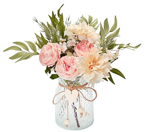 Yorkmills Pink Silk Roses Artificial Flowers Arrangement for Home, Office, and Dining Table Decor