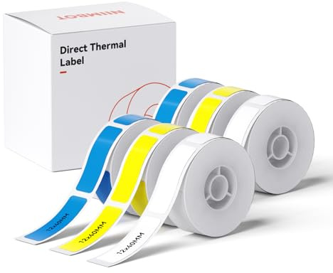 NIIMBOT Etiketten Selbstklebend, 12 x 40mm Thermo Etikettenband, Kompatibel mit D110 D11 D101 Etikettendrucker, 6 Rollen(Weib/Gelb/Blau)