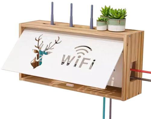 PUIOTEAI - Tapa para caja de almacenamiento para router WiFi, soporte para caja de Internet, soporte de pared, estante de almacenamiento de pared para sala de estar, TV, estante para decoración de