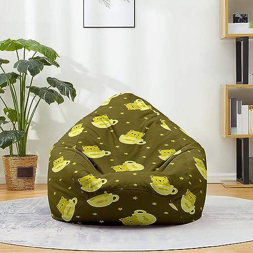 Treer Bean Bag Covers Cat Print Beanbag Chair Cover Large for Adult & Kids, Linen Bean Bag Chair Sofa Cover - Stuffed Toys Storage Bag, Without Filling (Dark Green,39.4x47.2in)