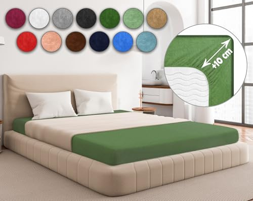 Sesto Senso Spannbettlaken 120x200cm Dunkelgrün für Topper Frottee mit Gummizug 100% Baumwolle