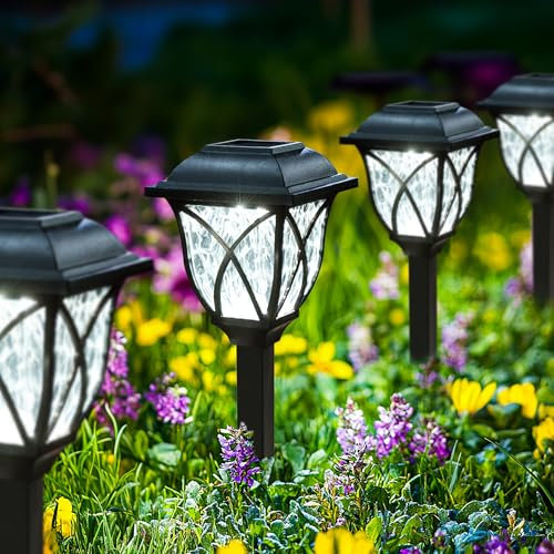 GIGALUMI Solar Lights Outdoor Garden, 6 Pack LED Garden Solar Lights Waterproof, Solar Powered Pathway Lighting for Yard, Patio, Landscape, Walkway, Path(Cold White