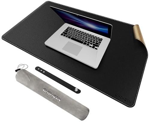 Chihein Schreibtischunterlage PU Leder & Kork - schwarz (80cm x 50cm), doppelseitiger Schreibtischunterlage, wasserdichter Mauspad für Gaming, Büro, Zuhause