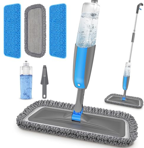 Spray Mops for Cleaning Floors - MANGOTIME Microfiber Wood Floor Mop with Refillable Bottle & 3pcs Washable Pads for Househould Commercial Wood Laminate Vinyl Tile Wet Dry Dust Cleaning