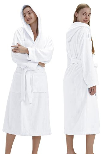 PJGGZ Hooded Bathrobe for Women, Soft Long Towel Robe for Women - Quick Dry yet Warm(White,S/M)